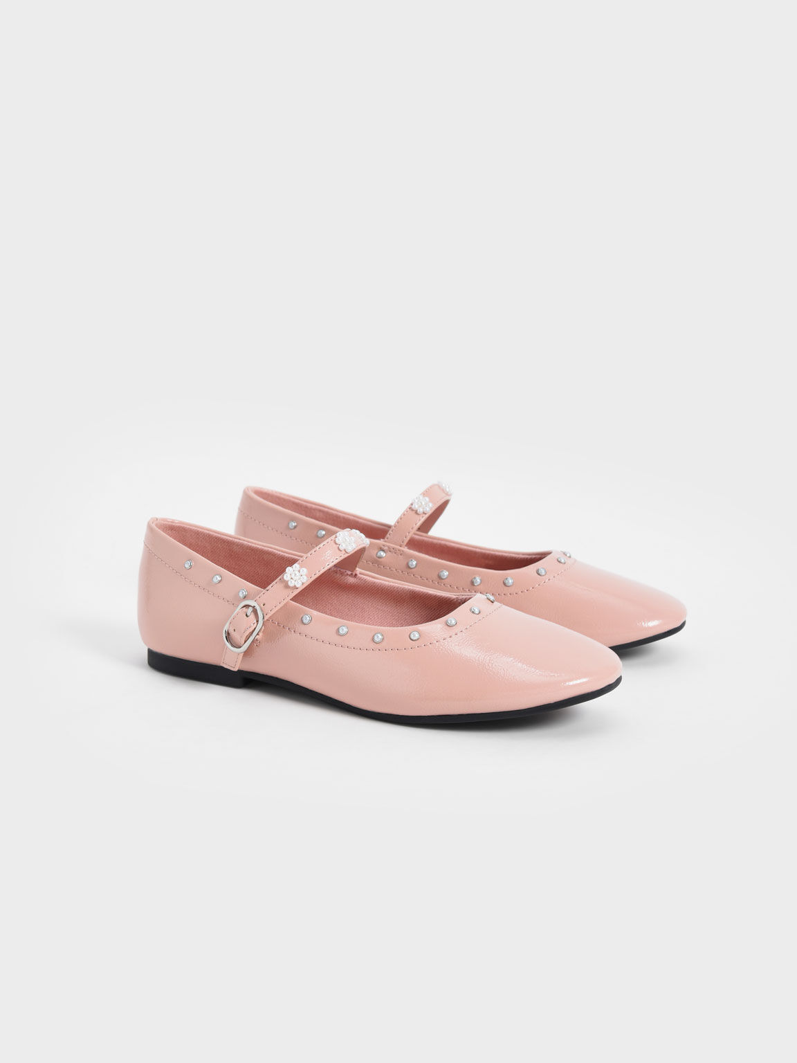 Girls' Patent Beaded Mary Janes, Pink, hi-res