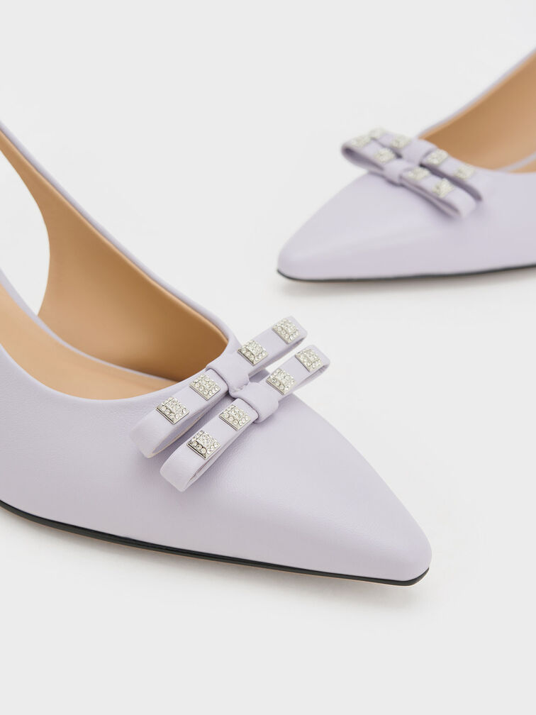 Lilac Bow Crystal-Embellished Leather Slingback Pumps - CHARLES & KEITH US