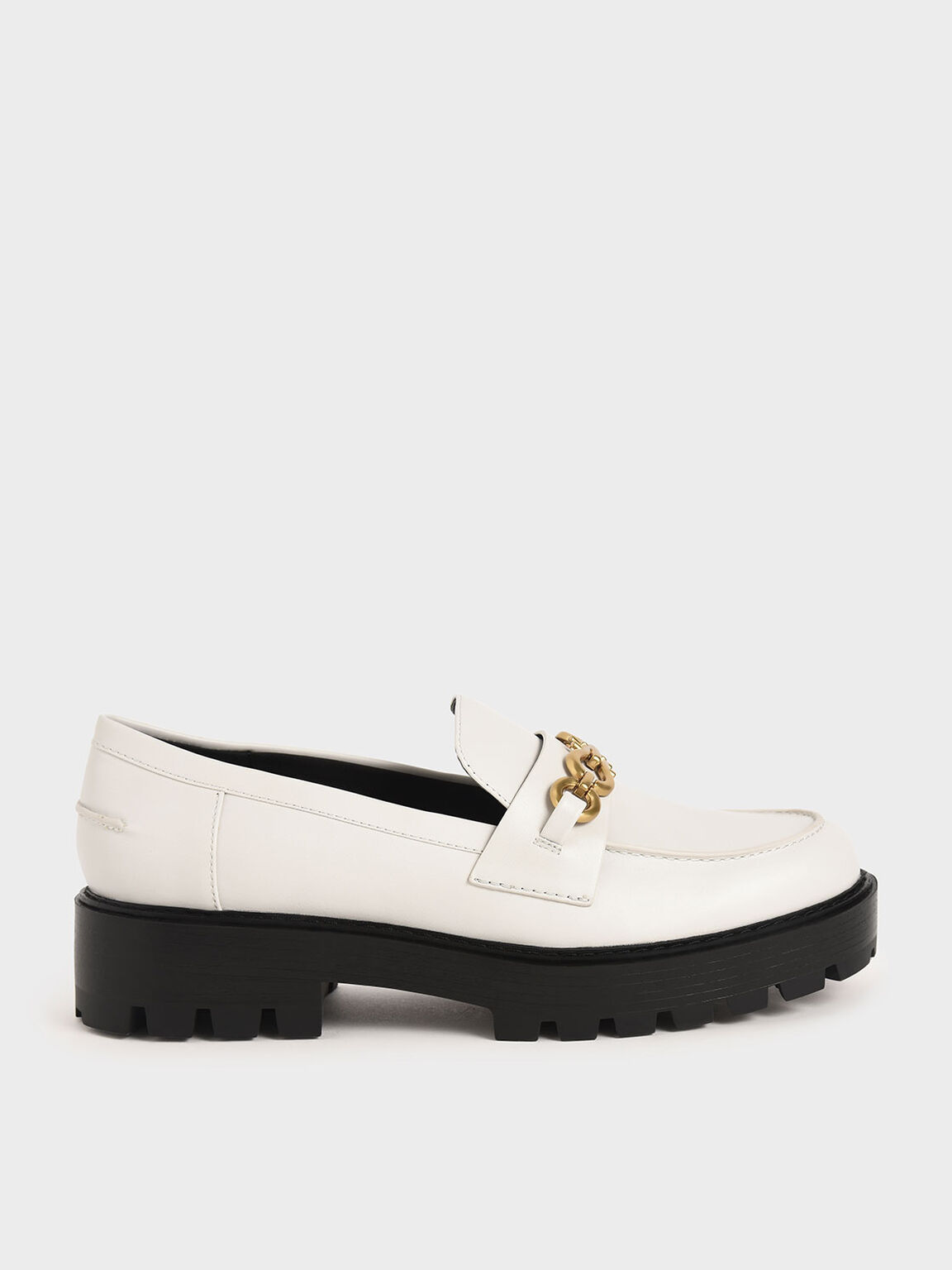 Metallic Accent Chunky Loafers, White, hi-res