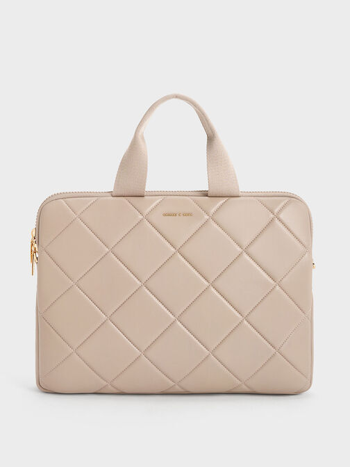 Aubrielle Quilted Laptop Bag, Taupe, hi-res