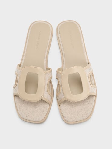 Easley Linen Cut-Out Slide Sandals, Taupe, hi-res
