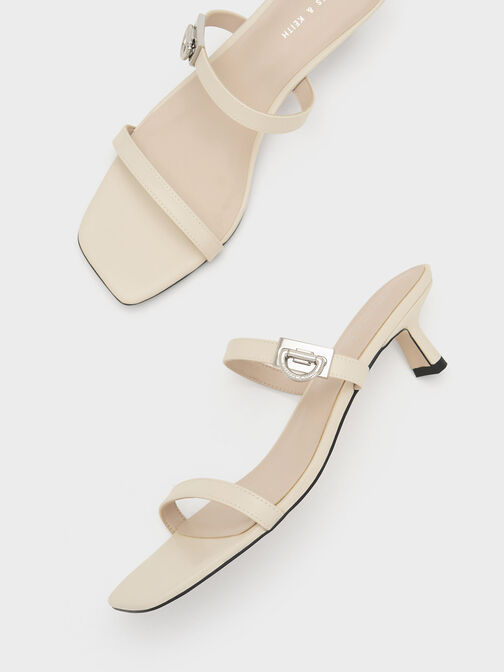 Metallic Accent Double Strap Mules, Chalk, hi-res