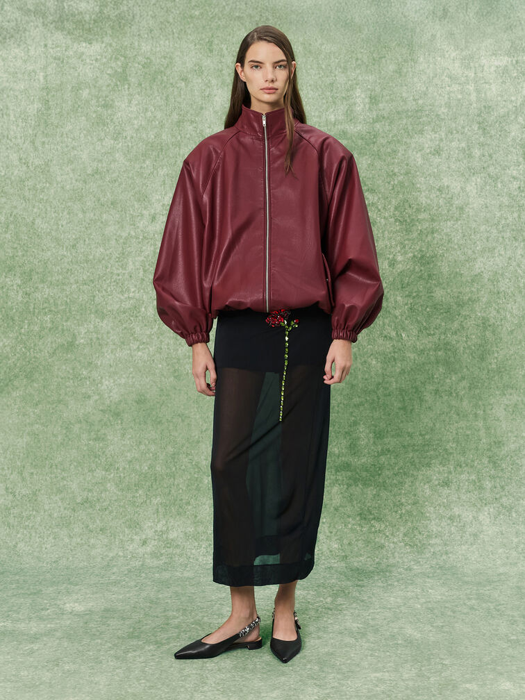 타야리 레더 프린티드 스트랩 슬링백 플랫, 블랙, hi-res