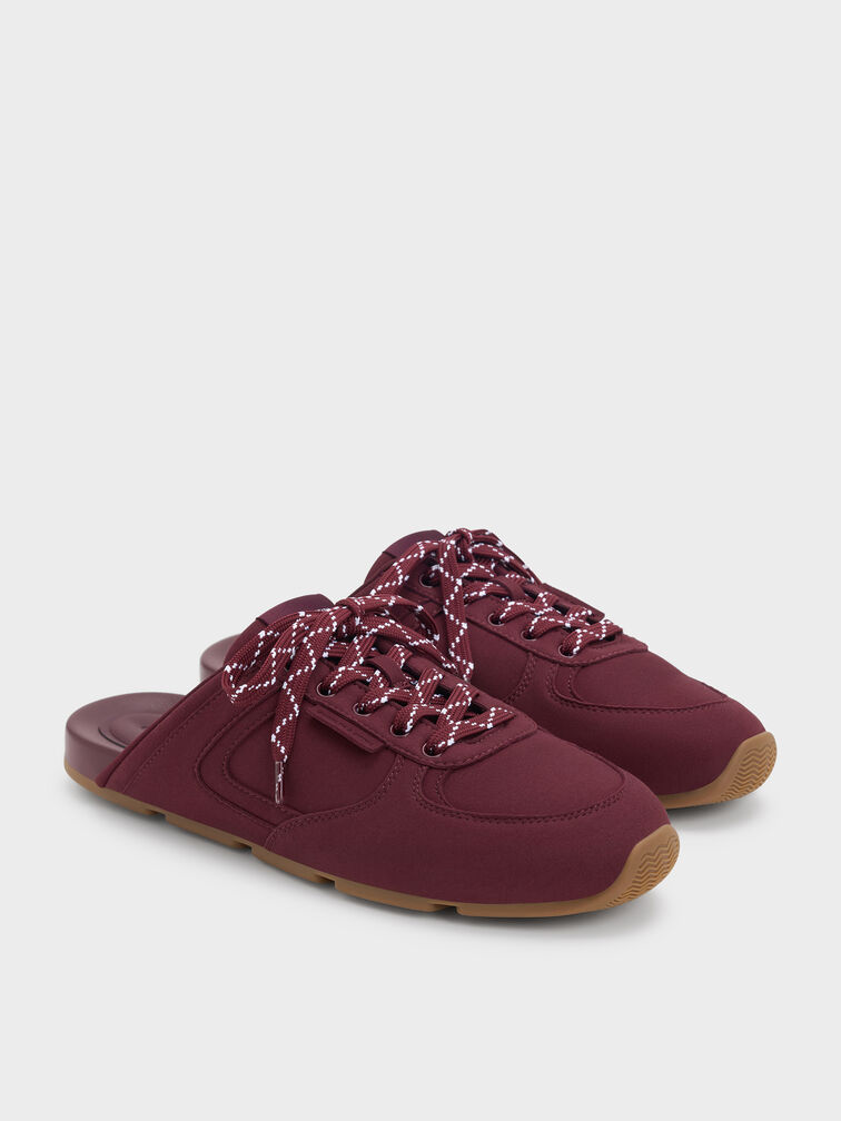 Patterned-Lace Slip-On Sneakers, Burgundy, hi-res