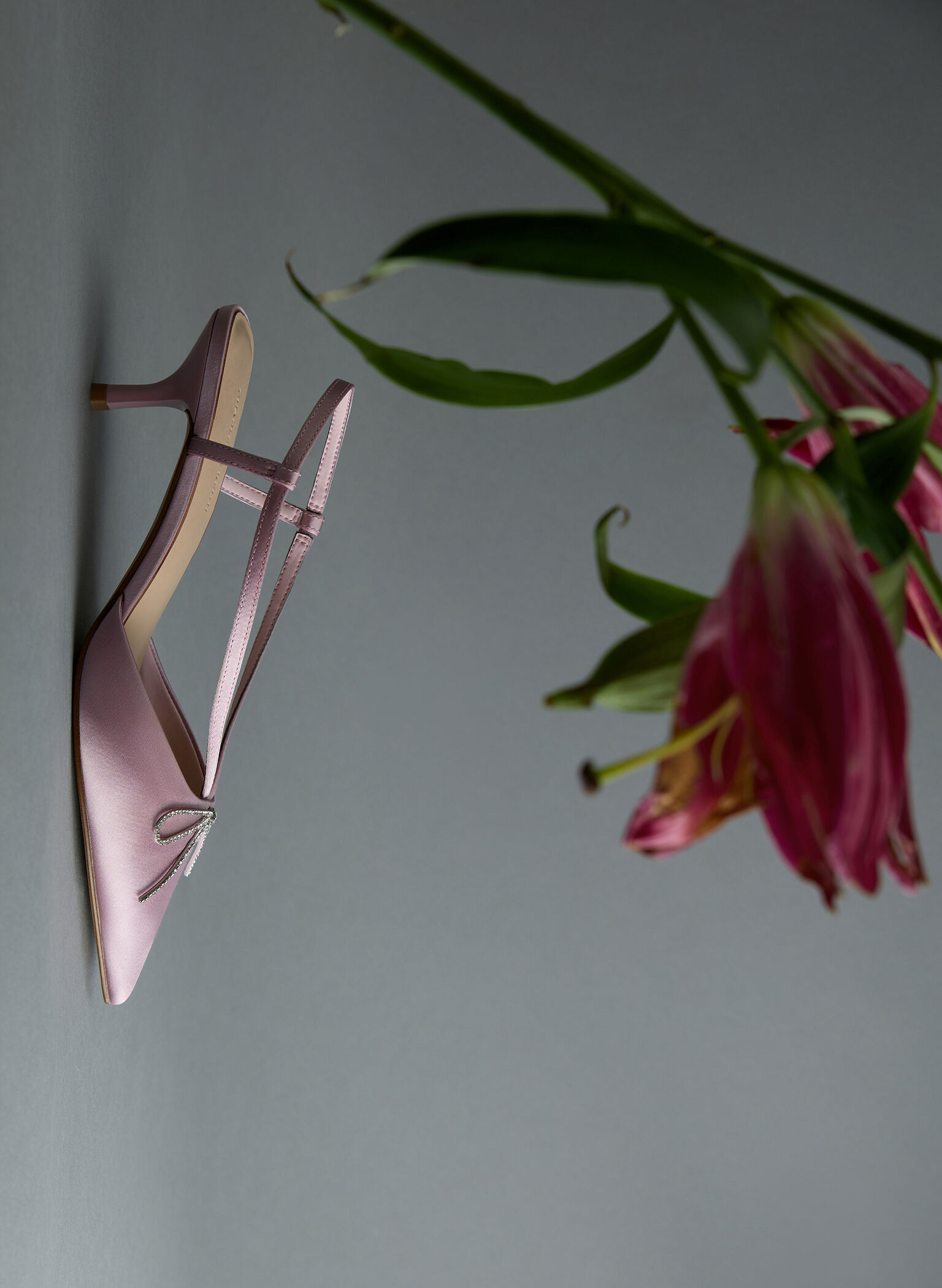 Recycled Polyester Crystal-Bow Kitten-Heel Slingback Pumps, Lilac, hi-res