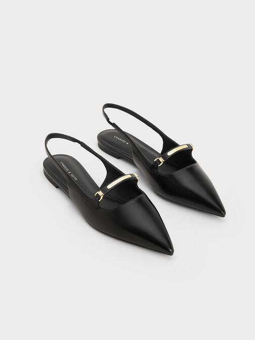 Metallic Bar Accent Slingback Flats, Black, hi-res