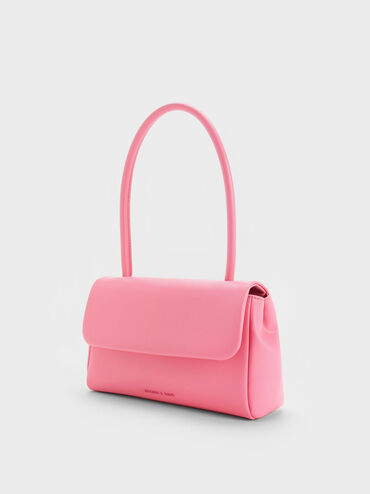 Curved Handle Shoulder Bag, Pink, hi-res