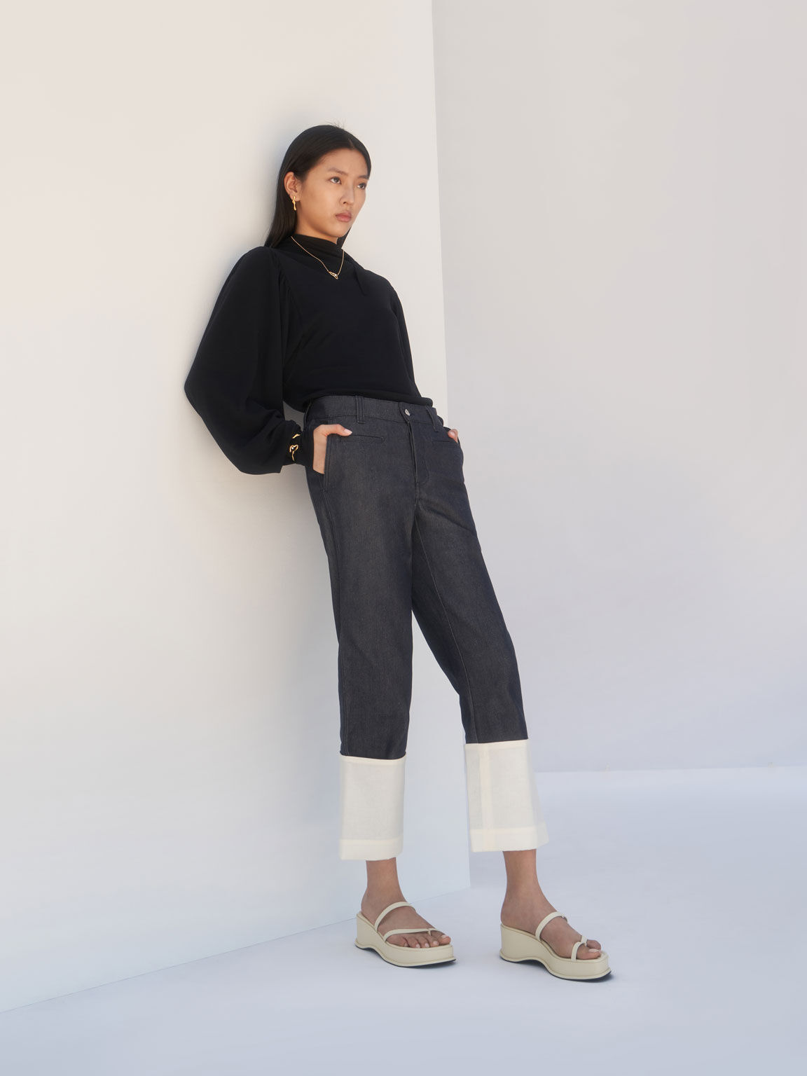 Toe Loop Flatform Sandals, Chalk, hi-res