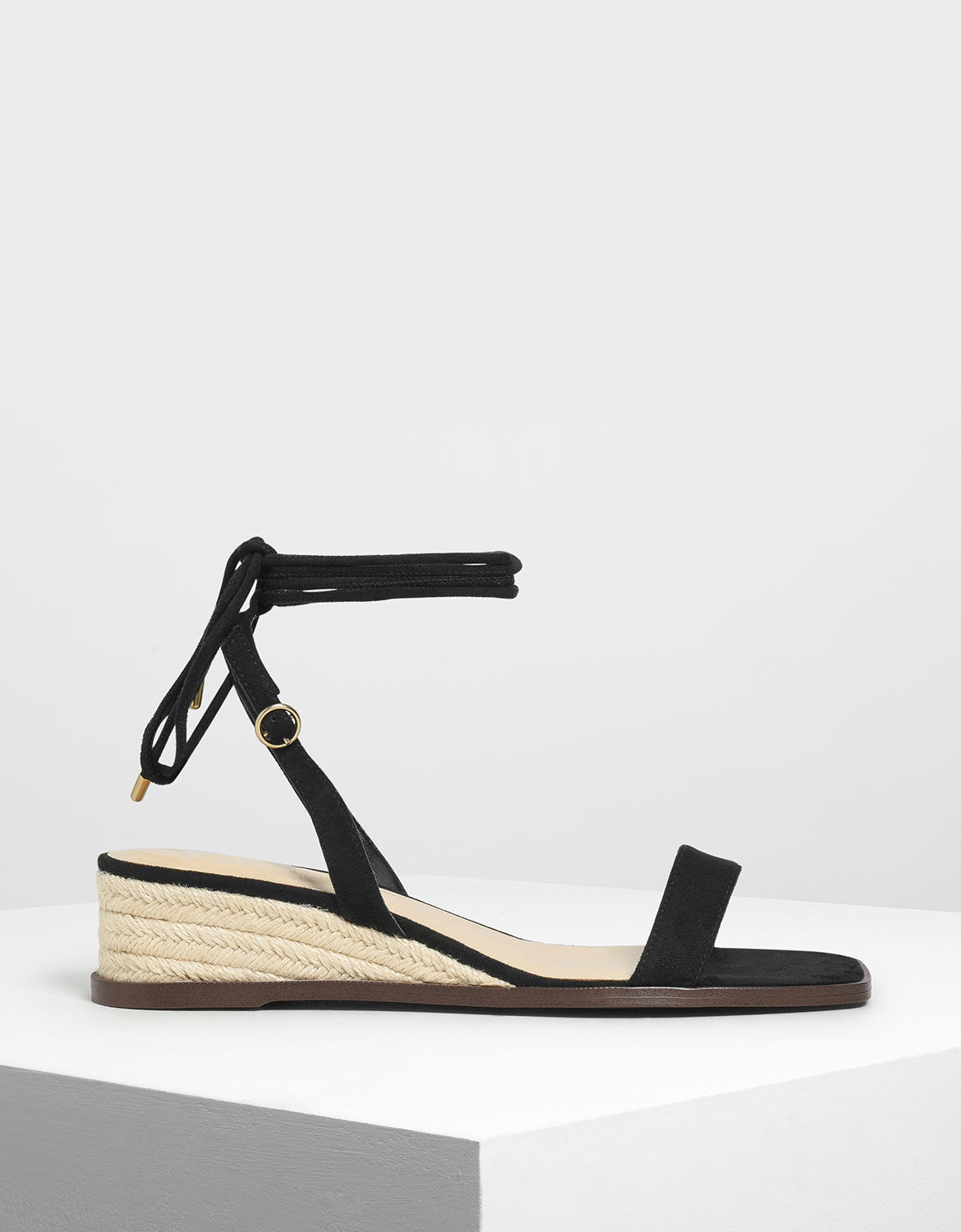 Black Strappy Espadrille Wedges 