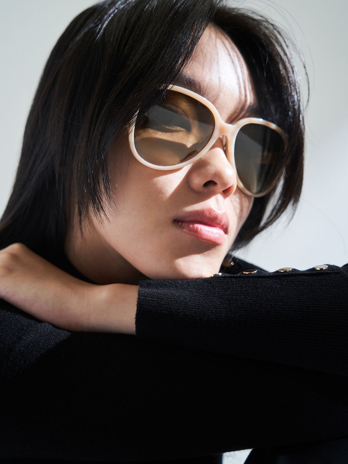 Acetate Aviator Sunglasses, Taupe, hi-res