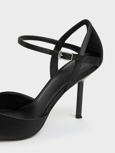 Satin D'Orsay Stiletto Pumps, Black Textured, hi-res