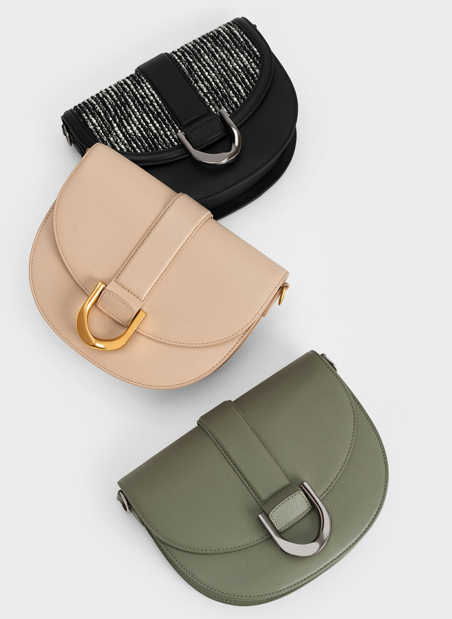 Bolso saddle Gabine de cuero y tweed, Multicolor, hi-res