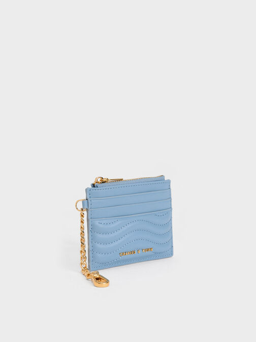 Aubrielle Stitch-Trim Zip Card Holder, Light Blue, hi-res