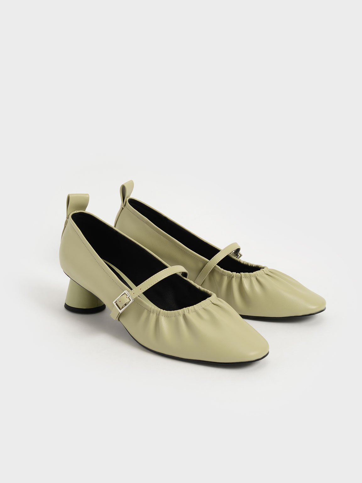 Ruched Mary Jane Pumps, Sage Green, hi-res