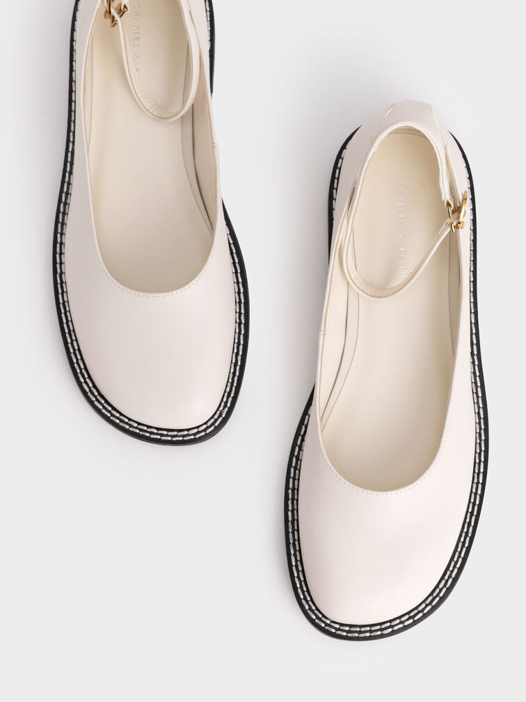 Stitch-Trim Ankle Strap Ballerinas, Chalk, hi-res