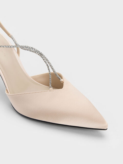Adel Recycled Polyester Gem-Strap Slingback Pumps, Nude, hi-res