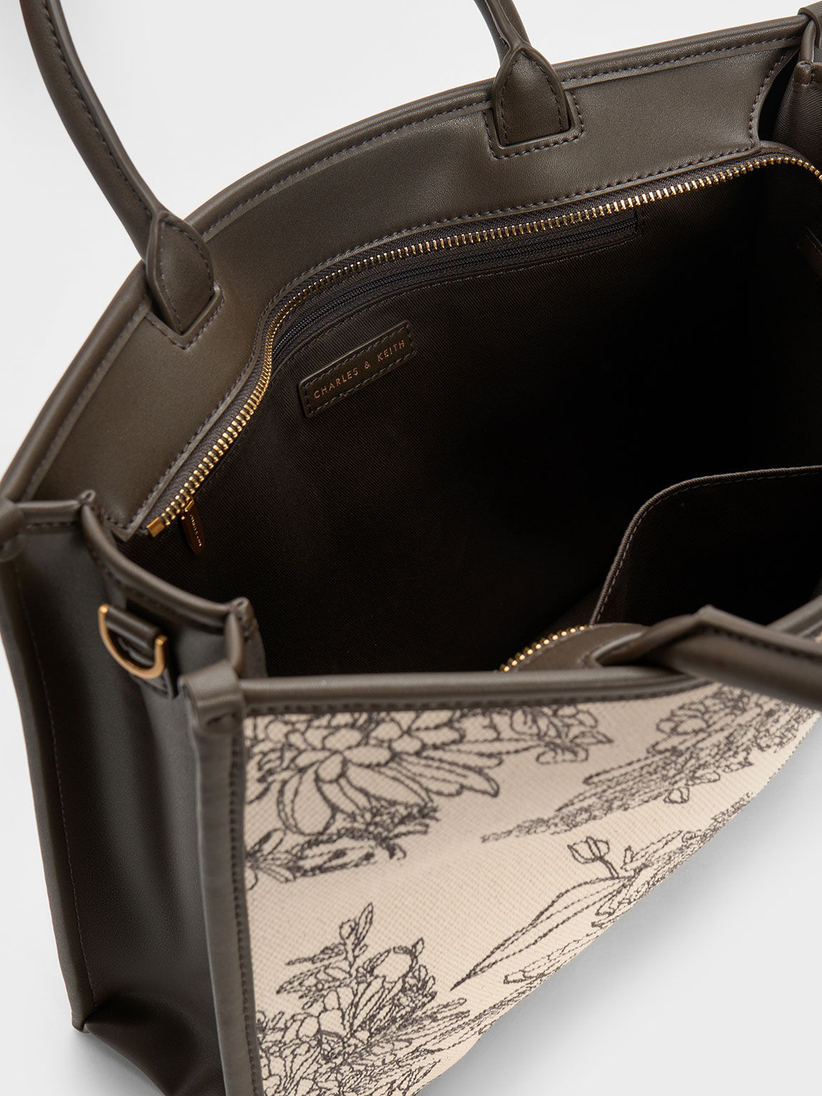 Floral Illustrated Canvas Tote Bag, Dark Moss, hi-res
