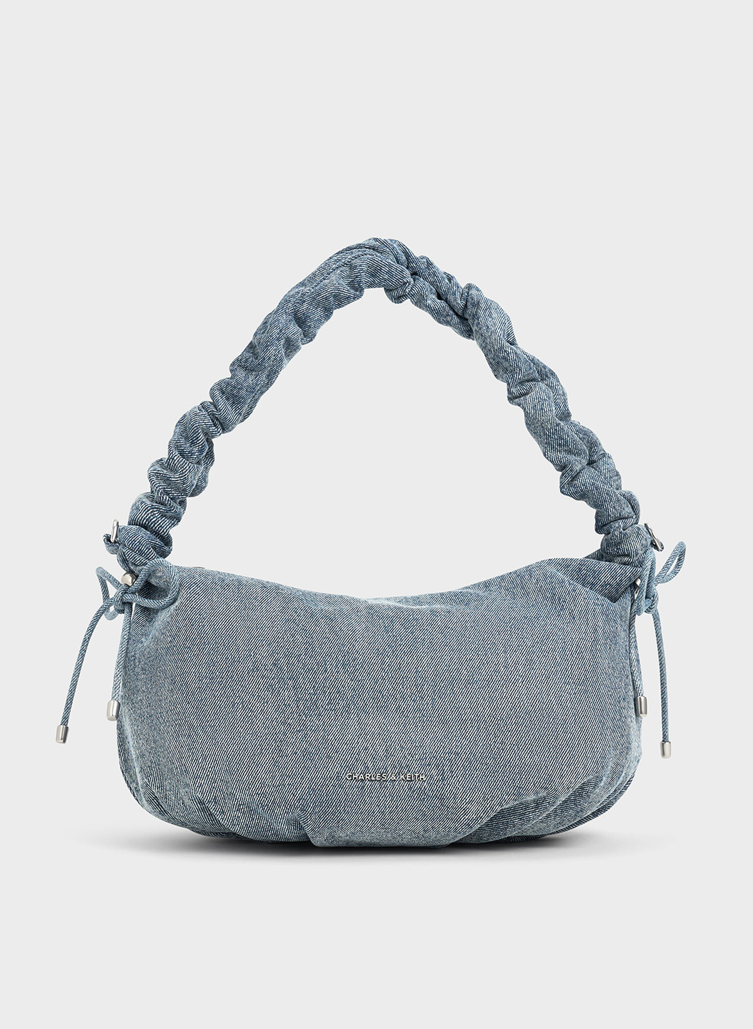 Maisy Denim Ruched-Handle Hobo Bag, Denim Blue, hi-res