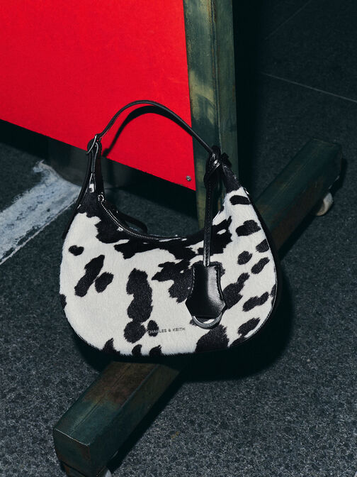 Vega Furry Cow-Print Hobo Bag, Multi, hi-res