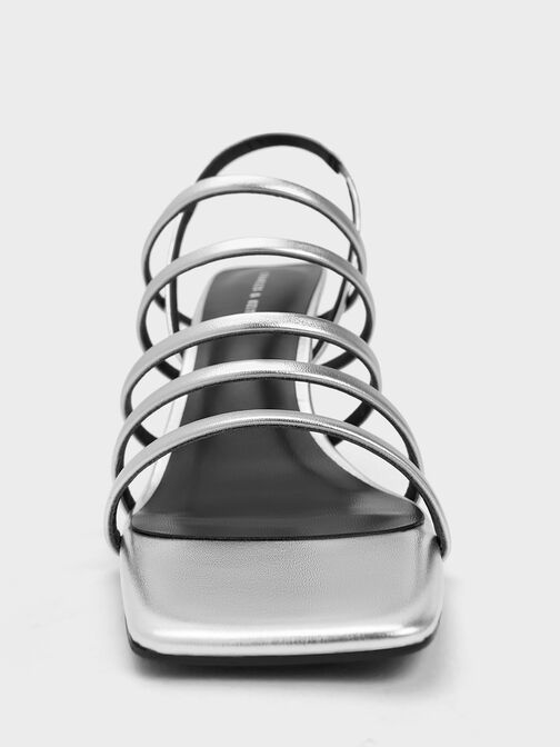 Metallic Strappy Blade Heel Sandals, Silver, hi-res