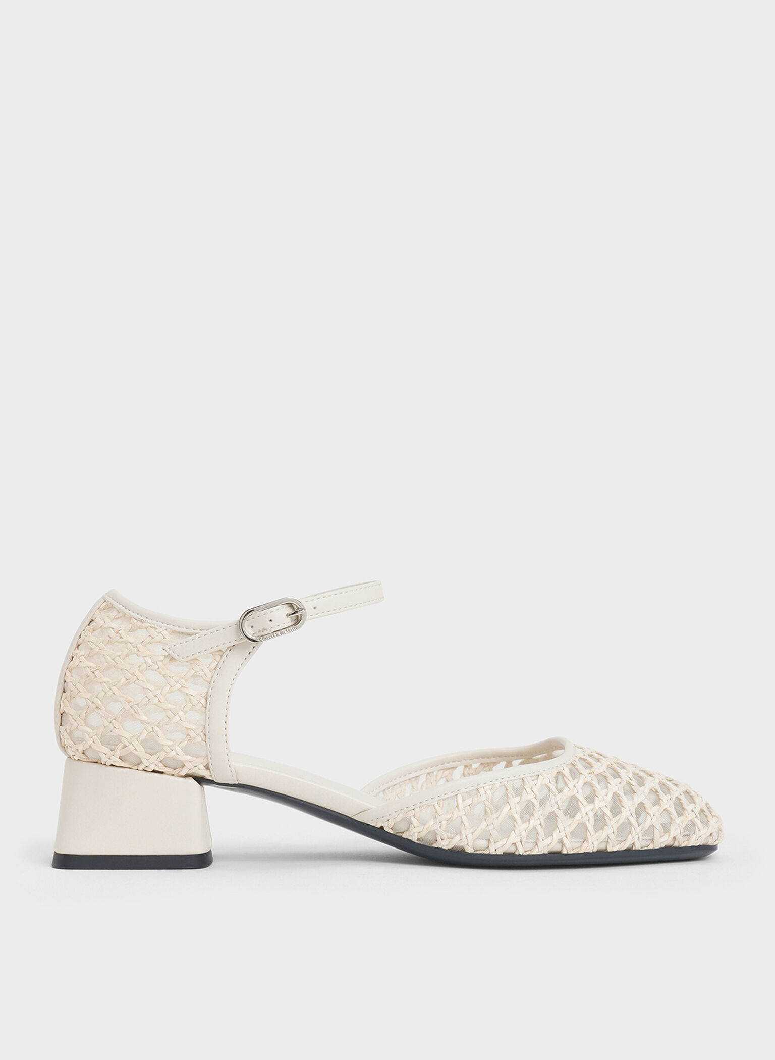 Woven D'Orsay Ankle-Strap Pumps, Chalk, hi-res