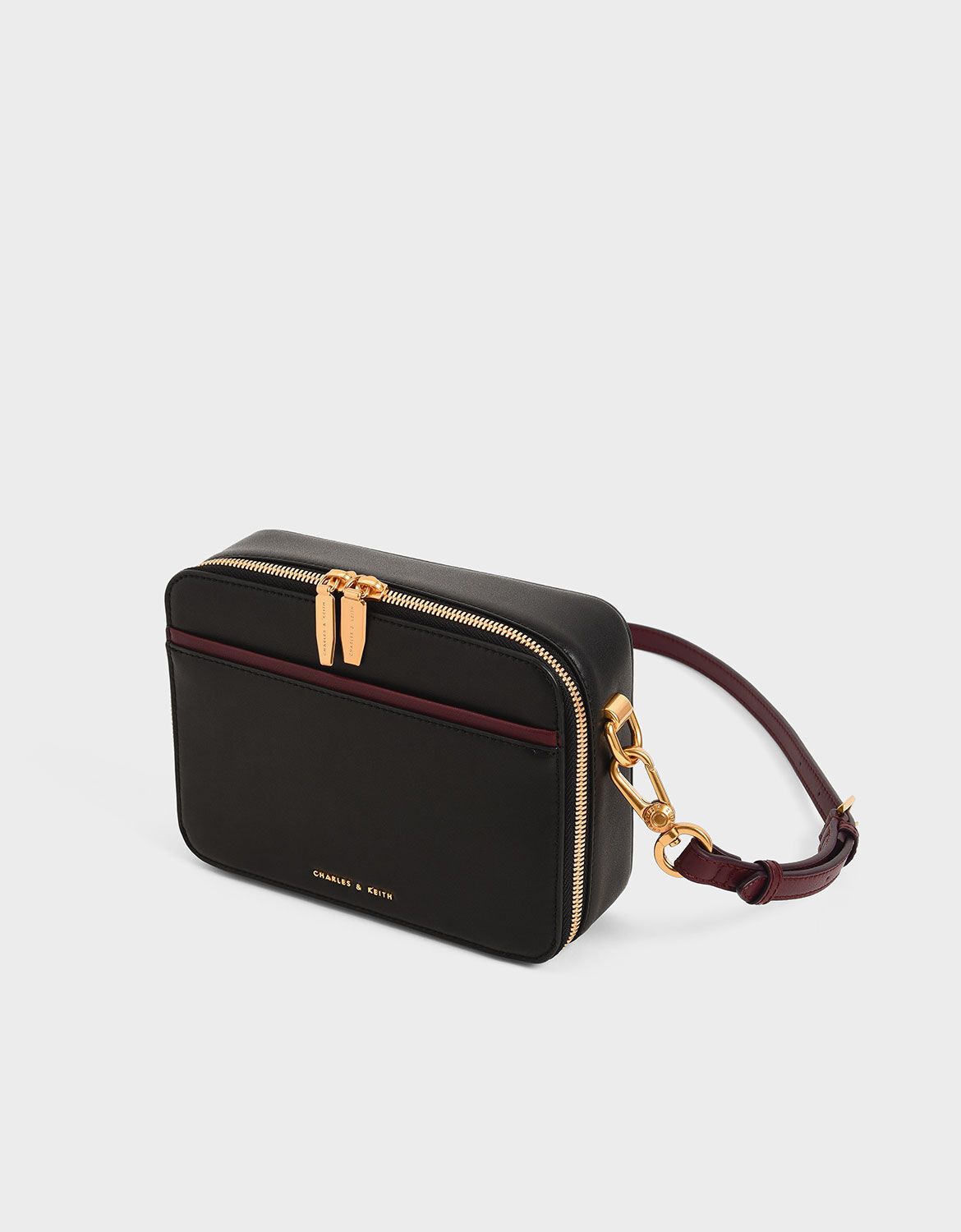 Black double zip cross body bag
