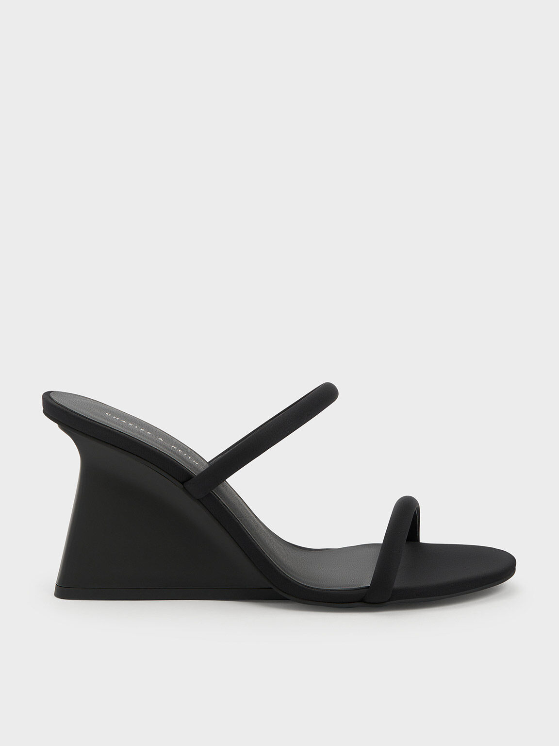 Black Textured Double Strap Wedge Mules - CHARLES & KEITH KW