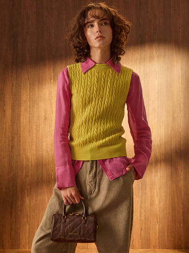 Philomena 金屬鍊托特包, 刷舊棕, hi-res