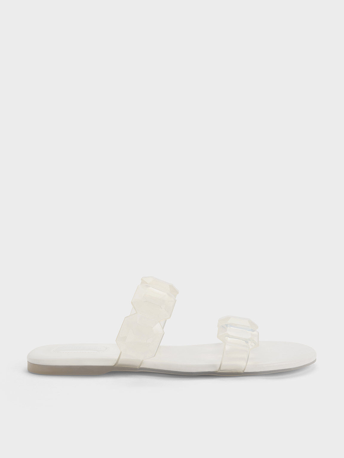 Gem-Strap Slide Sandals, White, hi-res