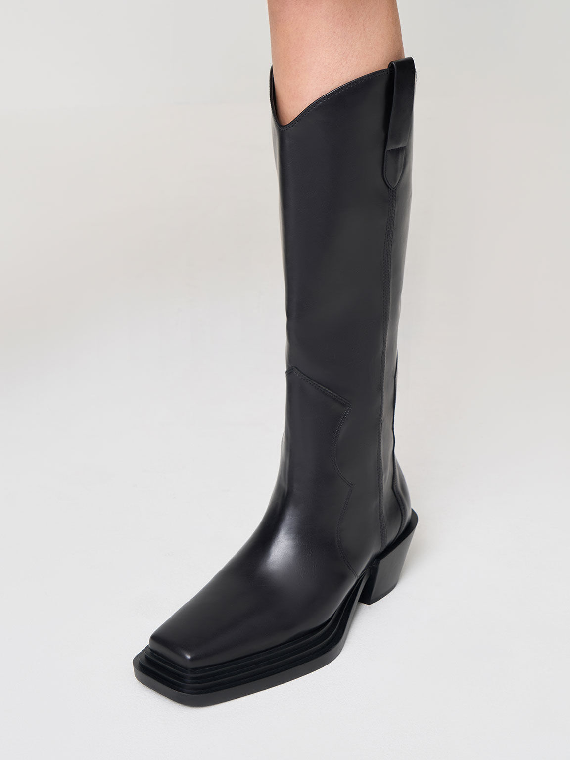Black Knee-High Cowboy Boots - CHARLES 