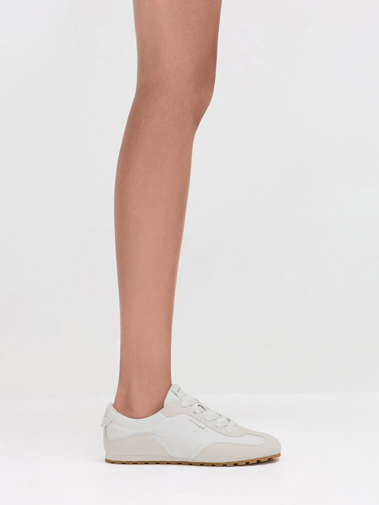 Nylon Contrast-Panel Sneakers, White, hi-res