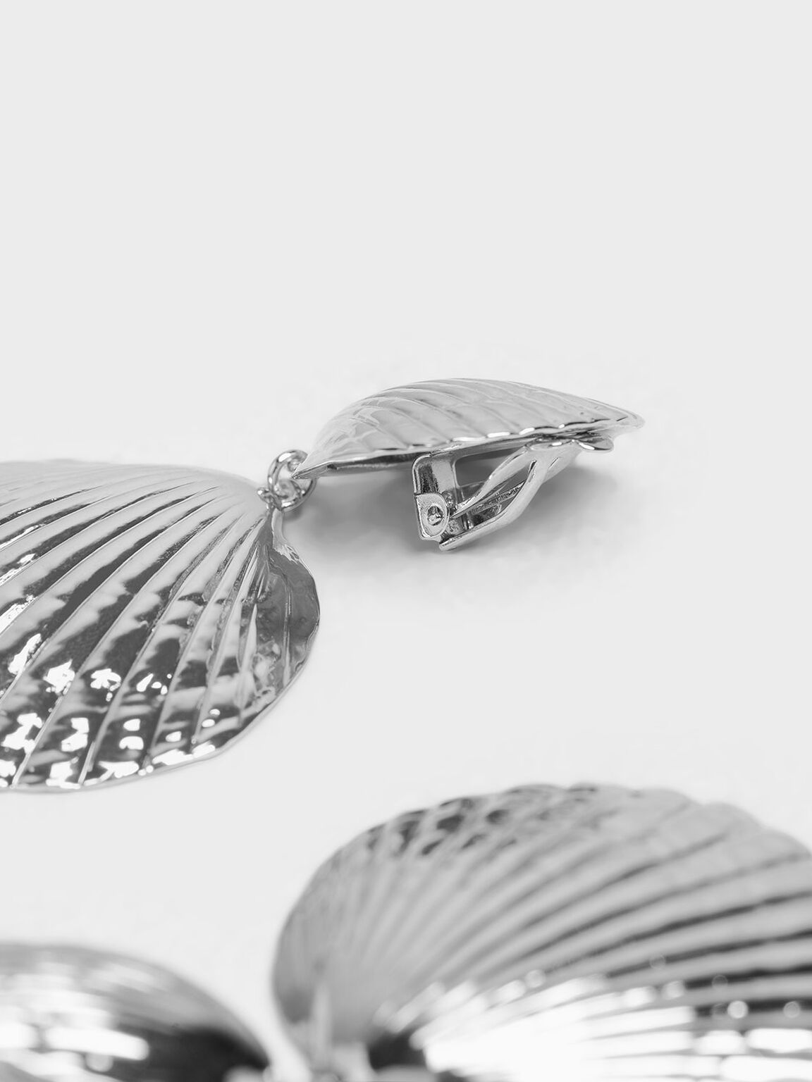 Round Seashell Drop Clip-On Earrings, Silver, hi-res