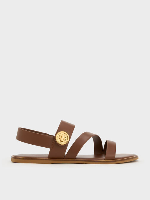 Yara Turn Lock Strappy Sandals, Dark Brown, hi-res