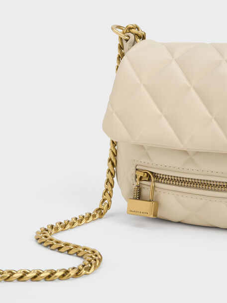 Mini Swing Quilted Chain-Handle Bag, Beige, hi-res