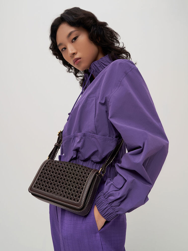 Cecily Woven Shoulder Bag, Dark Moss, hi-res