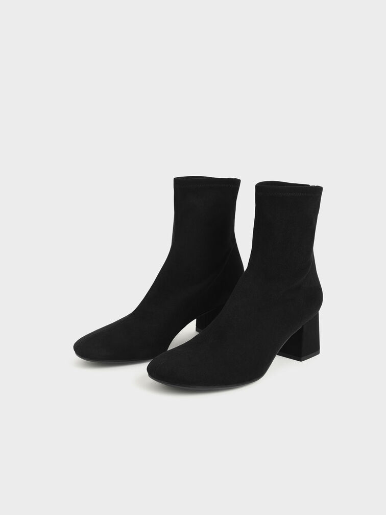 Textured Block Heel Ankle Boots, Black Textured, hi-res