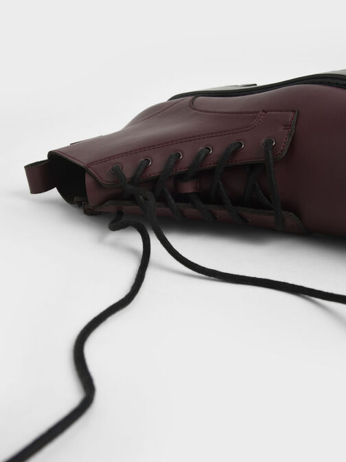 Lace-Up Chunky Ankle Boots, Burgundy, hi-res