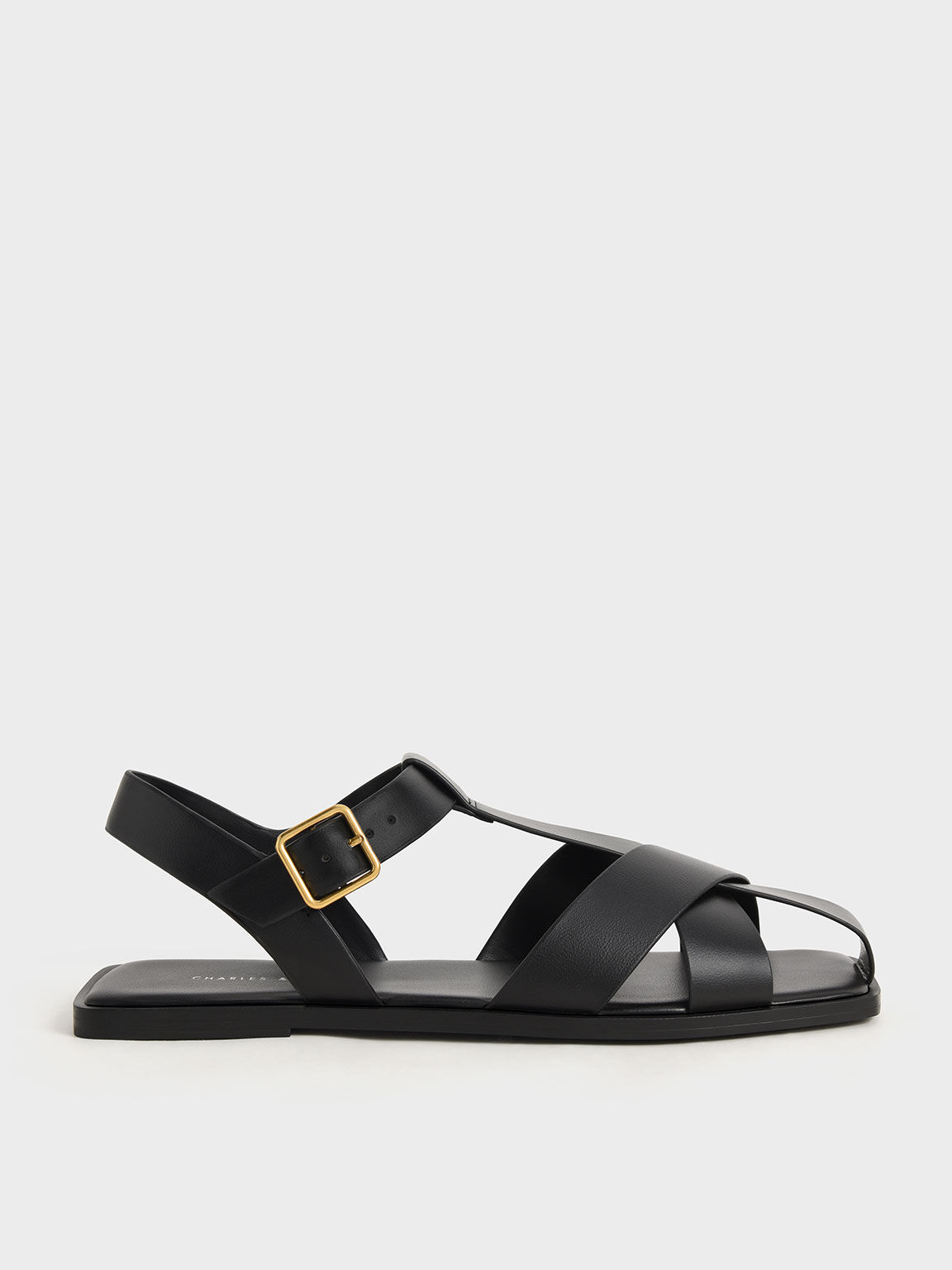 Strappy Crossover Sandals, Black, hi-res