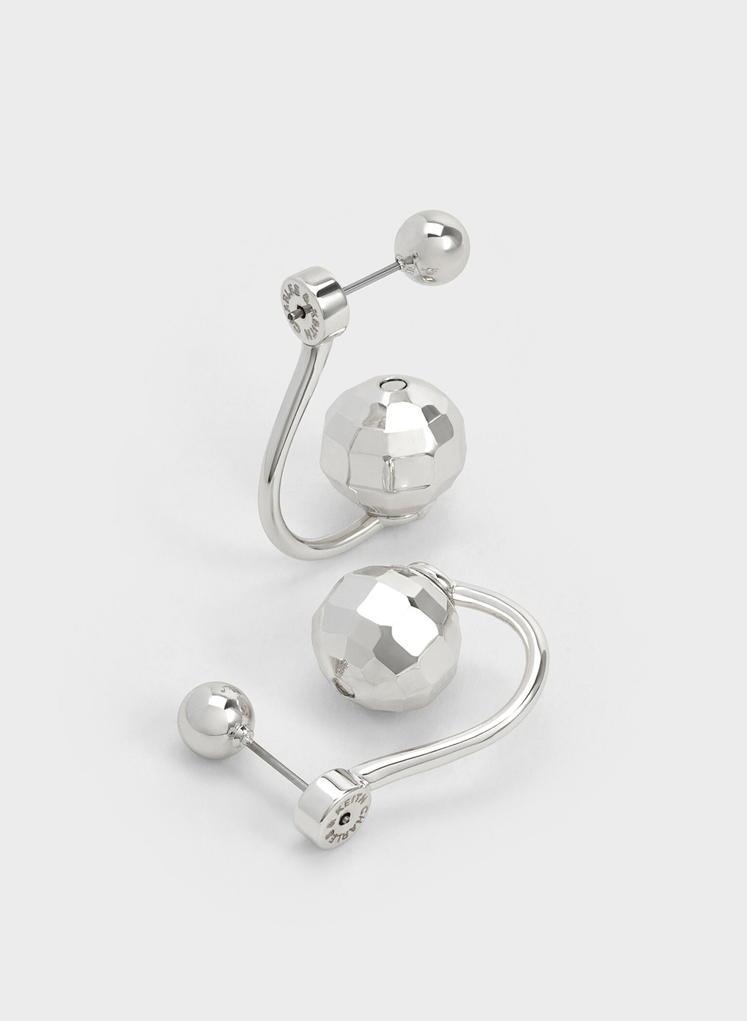 Disco Ball Stud Jacket Earrings, Silver, hi-res