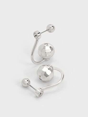 Disco Ball Stud Jacket Earrings, Silver, hi-res