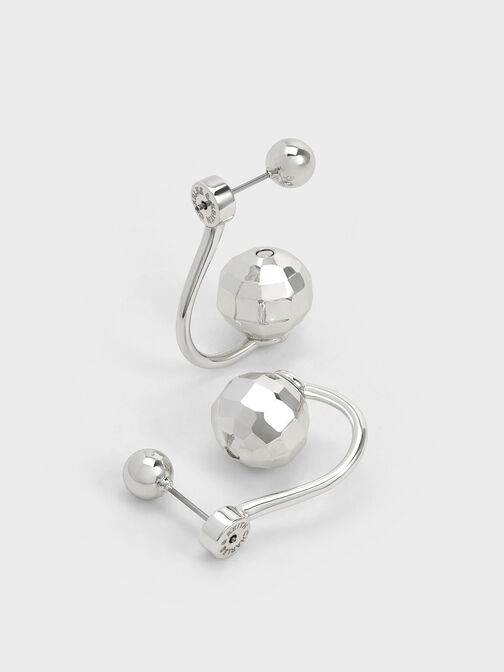 Disco Ball Stud Jacket Earrings, Silver, hi-res