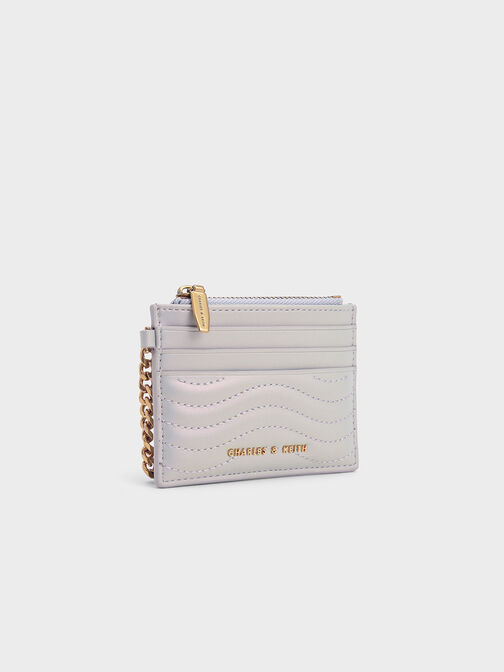 Aubrielle Stitch-Trim Zip Card Holder, Pearl, hi-res