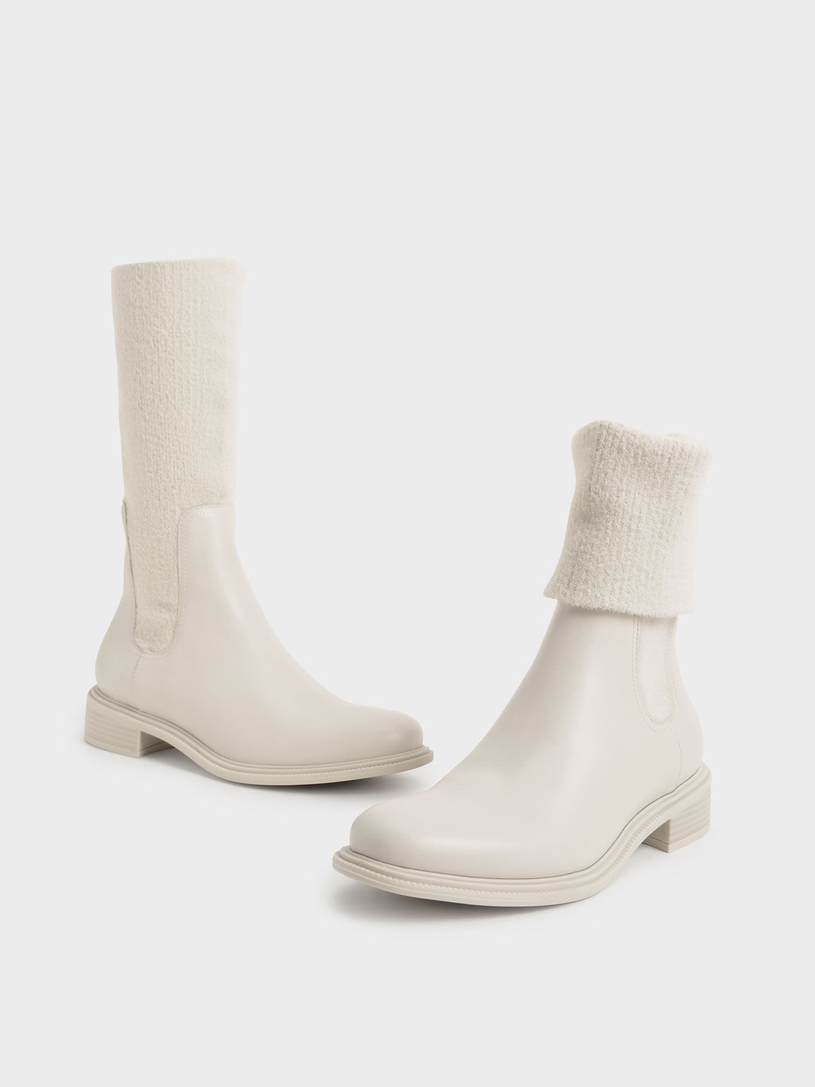Knee-High Knitted Sock Boots, Chalk, hi-res