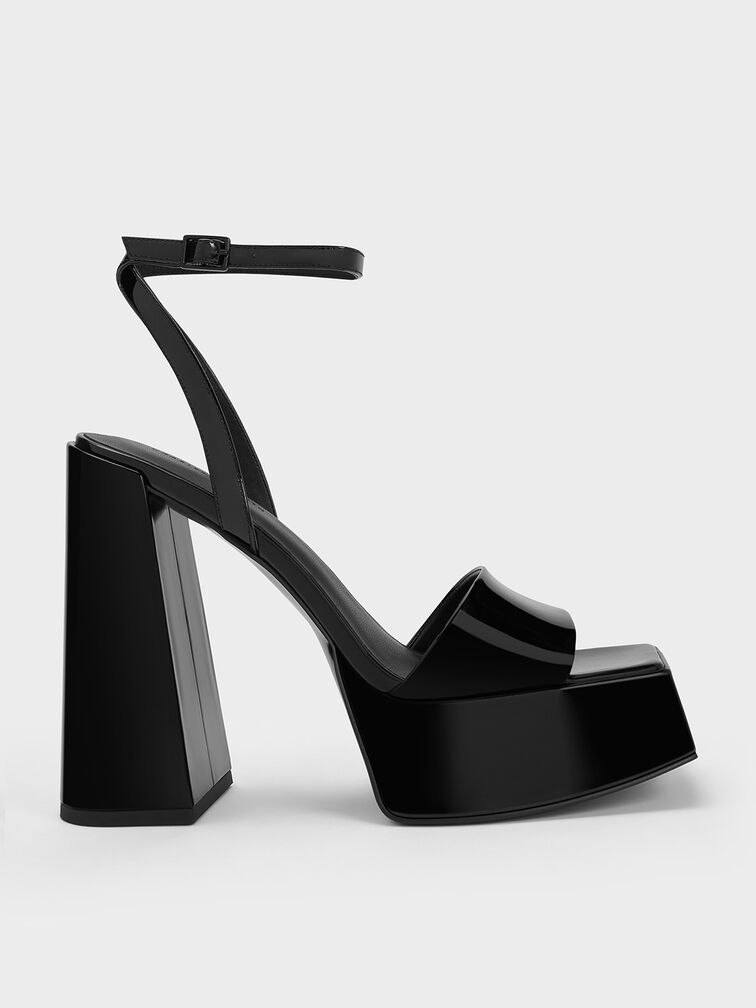Patent Ankle-Strap Platform Sandals, Black, hi-res