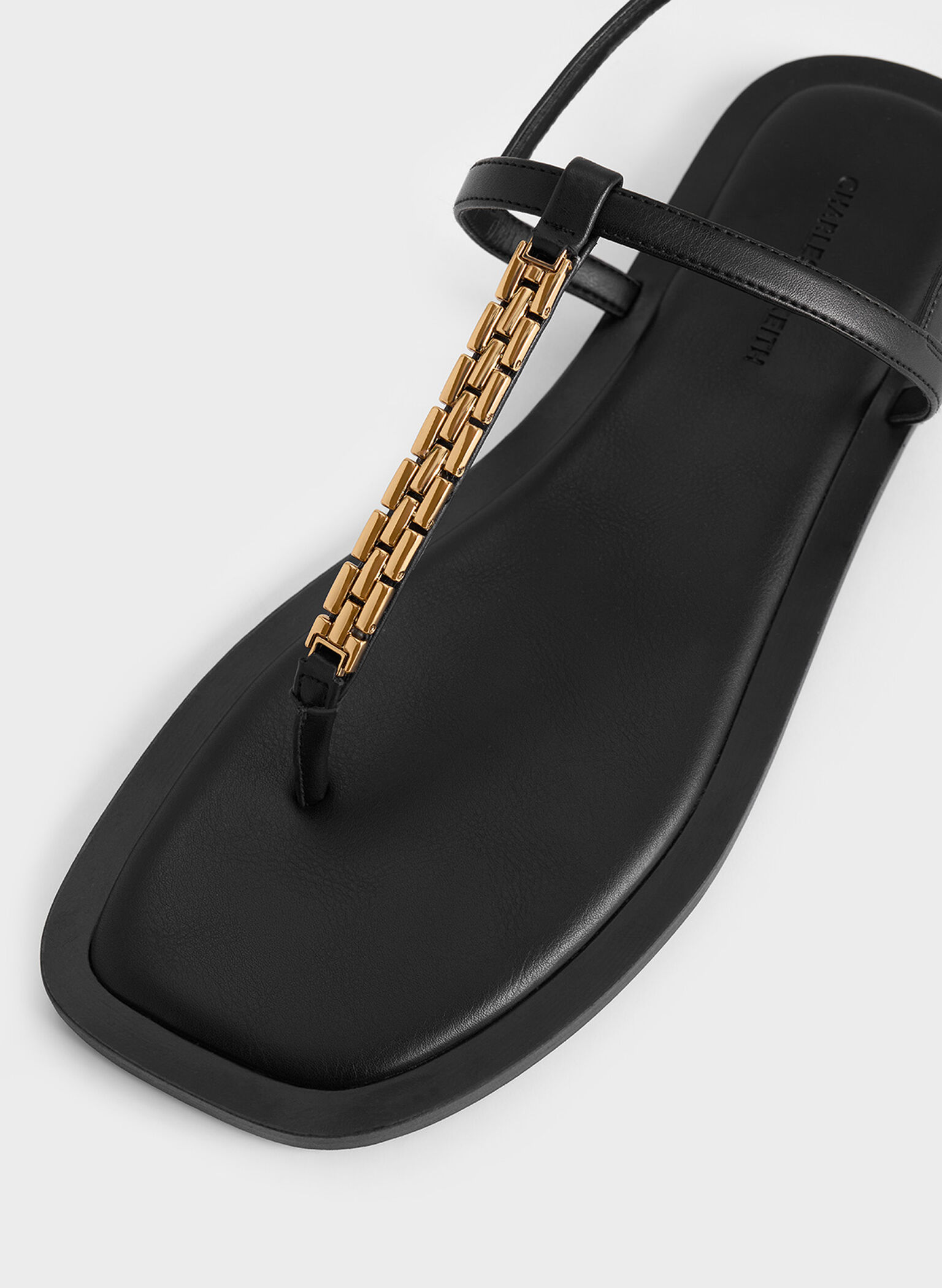 Chain-Link Thong Sandals, Black, hi-res