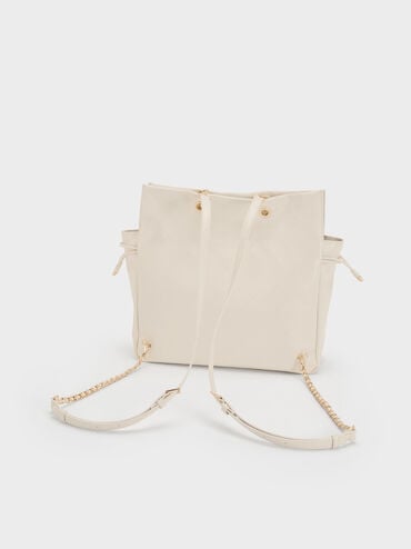 Duo Quilted Braided-Strap Drawstring Two-Way Backpack, Crème, hi-res