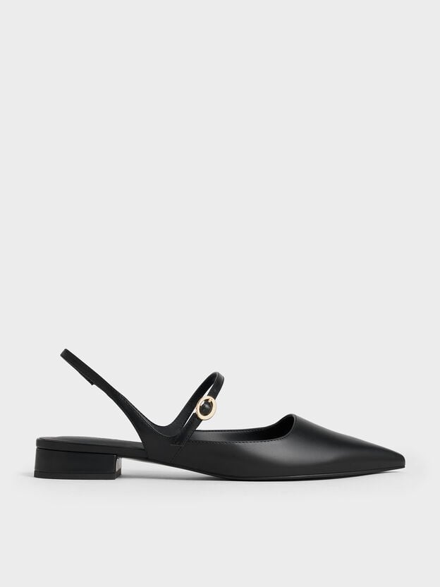 Zapatos planos Mary Jane con tira trasera, Negro, hi-res