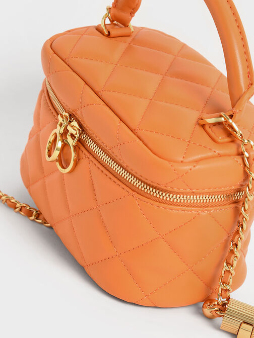 Quilted Two-Way Zip Mini Bag, Orange, hi-res