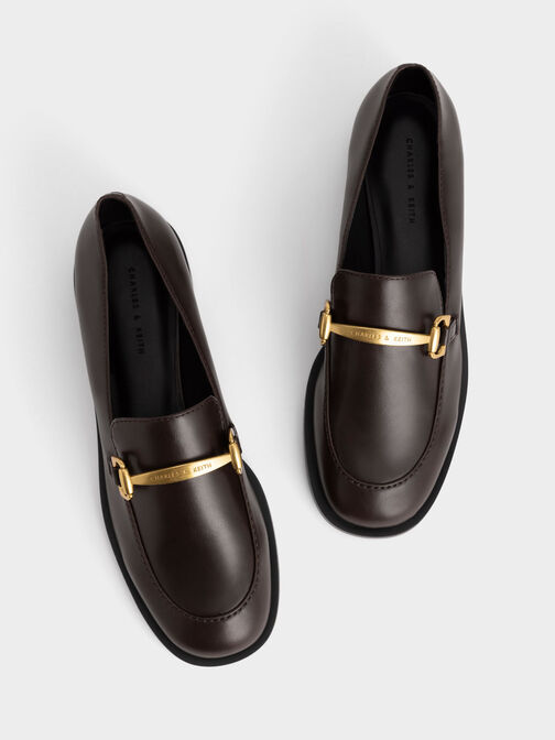 Metallic Accent Loafers, Dark Brown, hi-res