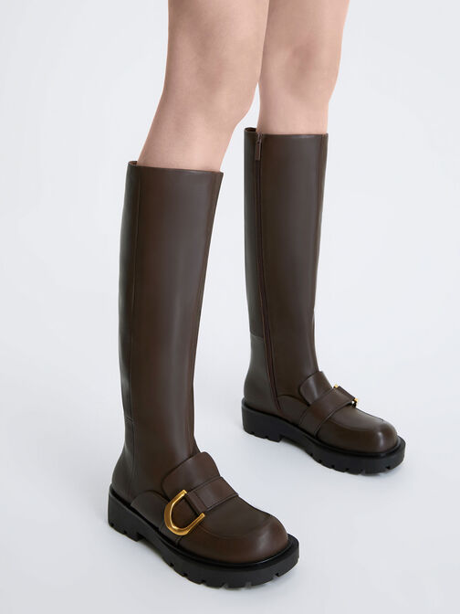 Gabine Loafer Knee-High Boots, Dark Brown, hi-res